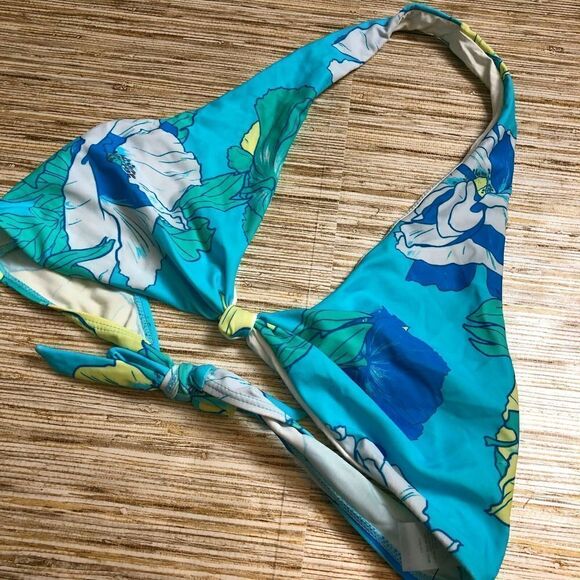 B-20 6 shore road triangle Halter bikini Top Ashbury Poppies Turqouise sz L new - Picture 1 of 1